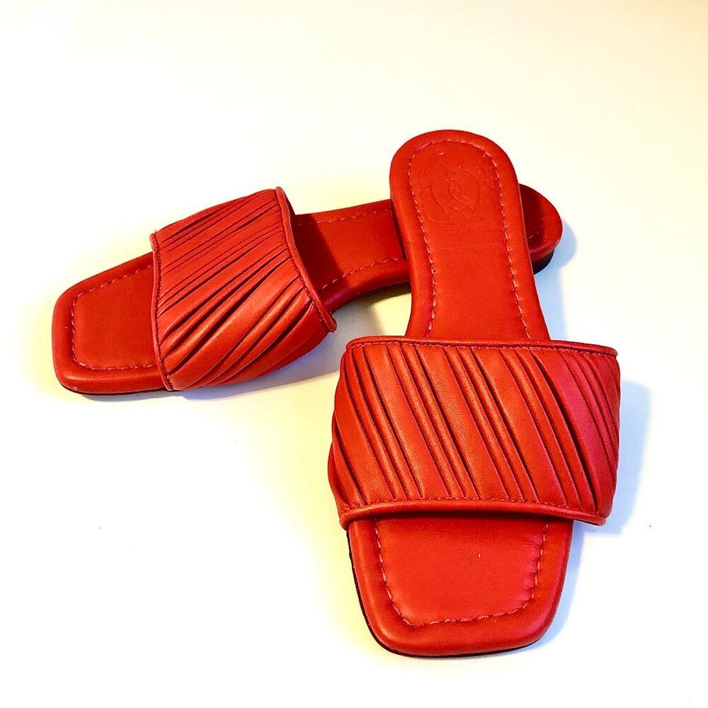 KIMBERLY WHITMAN X ANTONIO MELANI Leather Flat Slide Sandal Tomato 6 NWOB